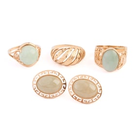 Jade, 14k Yellow Gold Jewelry Suite.