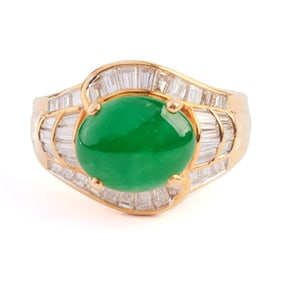 Jadeite Jade, Diamond, 18k Yellow Gold Ring.