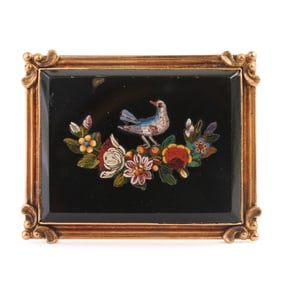Italian Pietra Dura, 14k Yellow Gold Brooch.