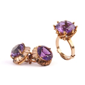 Amethyst, 14k Yellow Gold Jewelry Suite.