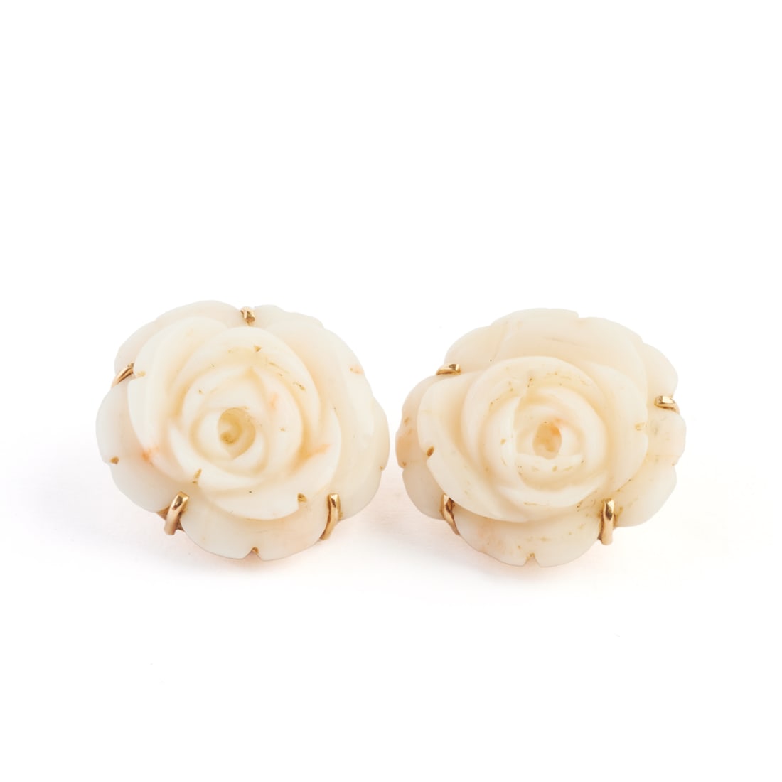 *Pair of Carved Coral, 14k Yellow Gold Ear Clips. (1 of 4)