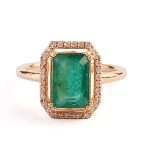 Emerald, Diamond, 14k Yellow Gold Ring.