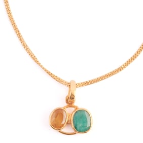 Emerald, Citrine, 22k Yellow Gold Necklace.
