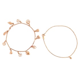 Diamond, Gold Anklet and Rose Gold Charm Bracelet.
