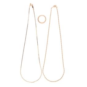 Collection of Three Yellow Gold Jewelry Items.
