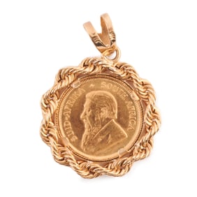 Krugerrand Gold Coin, 14k Yellow Gold Pendant.