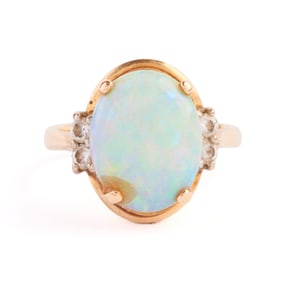 Opal, Diamond, 14k Yellow Gold Ring.