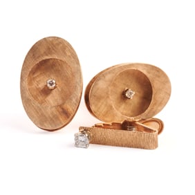 Gent's Diamond, 14k Yellow Gold Jewelry Suite.