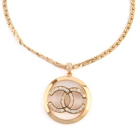 Diamond, 14k Yellow Gold Chanel Style Necklace.