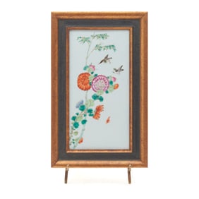 A Chinese Porcelain Plaque on Stand