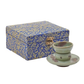 A Chinese Jun-Type Teacup Set with Box