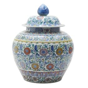 A Large Chinese Famille Verte Baluster Jar with Cover