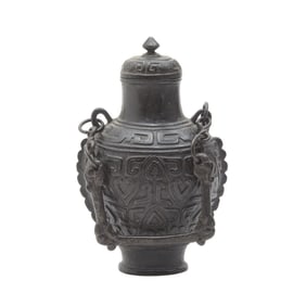 A Chinese Archaic Bronze Wine Vessel Hu with Lid