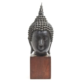 Thai Bronze Buddha Head on Stand