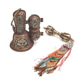 Two Tibetan Bronze Alloy Items, Bell and Vajra