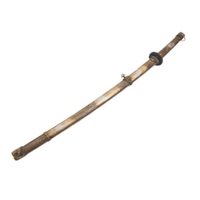 A Japanese Katana Sword with Incised Metal Saya