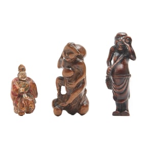 Group of Japanese Carved Wooden Netsukes