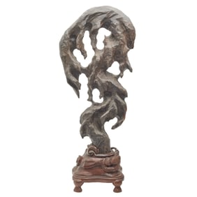 A Chinese Lingbi Scholar's Rock on Stand