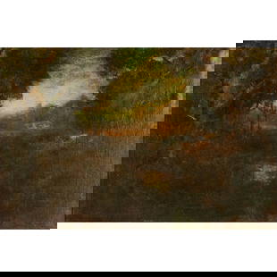 William Keith, Forest Landscape, oil: WILLIAM KEITH (Scottish/American, CA, 1838-1911), Forest Landscape, oil on canvas board, (approximate dimensions - sight: 15-1/2 x 23-1/2 inches, board: 16 x 24 inches); signed lower right. Condition: