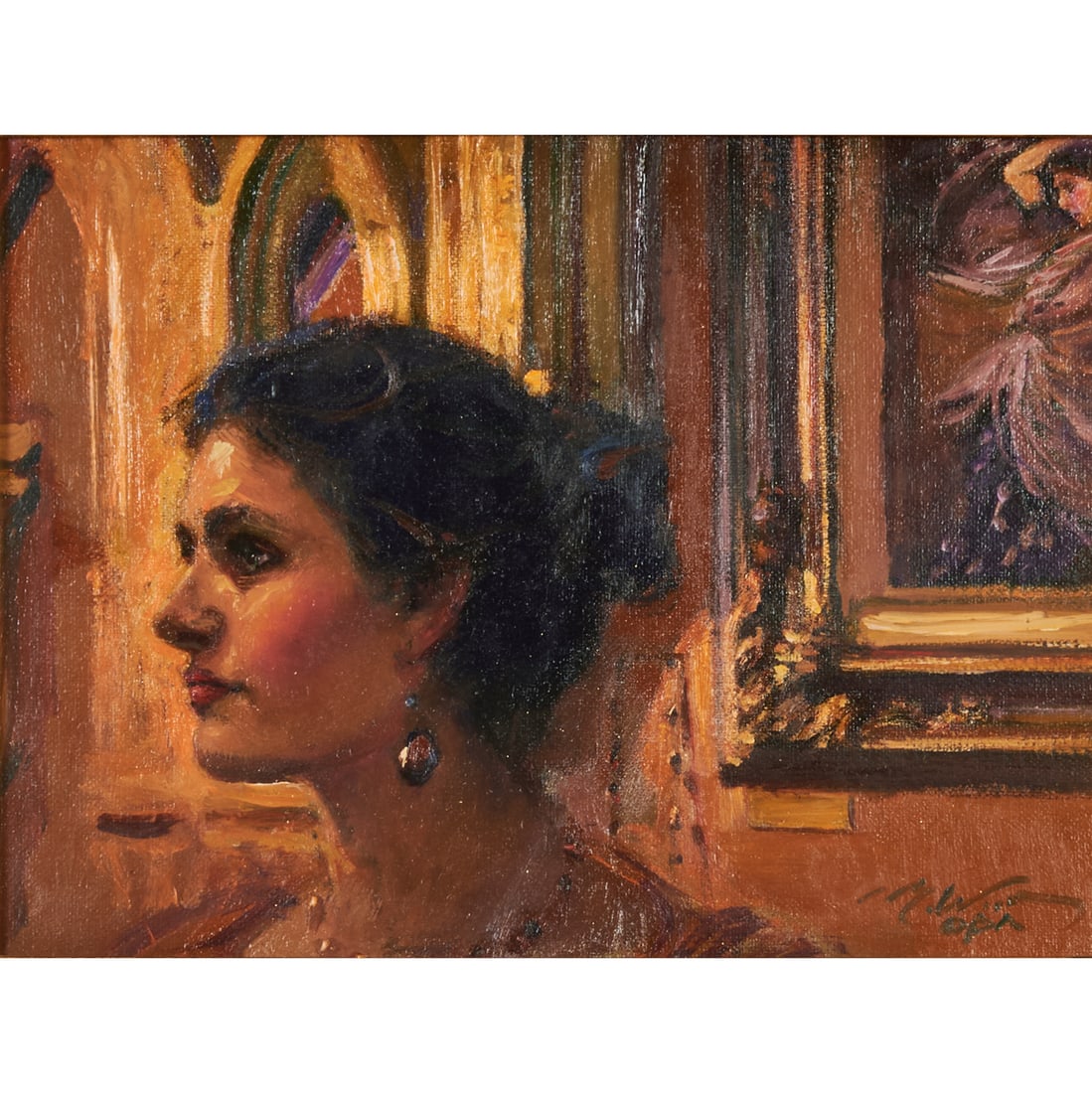 F. Michael Wood, Pre-Raphaelite, oil on canvas: FREDRIC MICHAEL WOOD (American/CA, born 1944), "Pre-Raphaelite," 2005, oil on canvas, (approximate dimensions - canvas: 9 x 12 inches), signed lower right; titled, signed, and dated verso. Bio: Born i