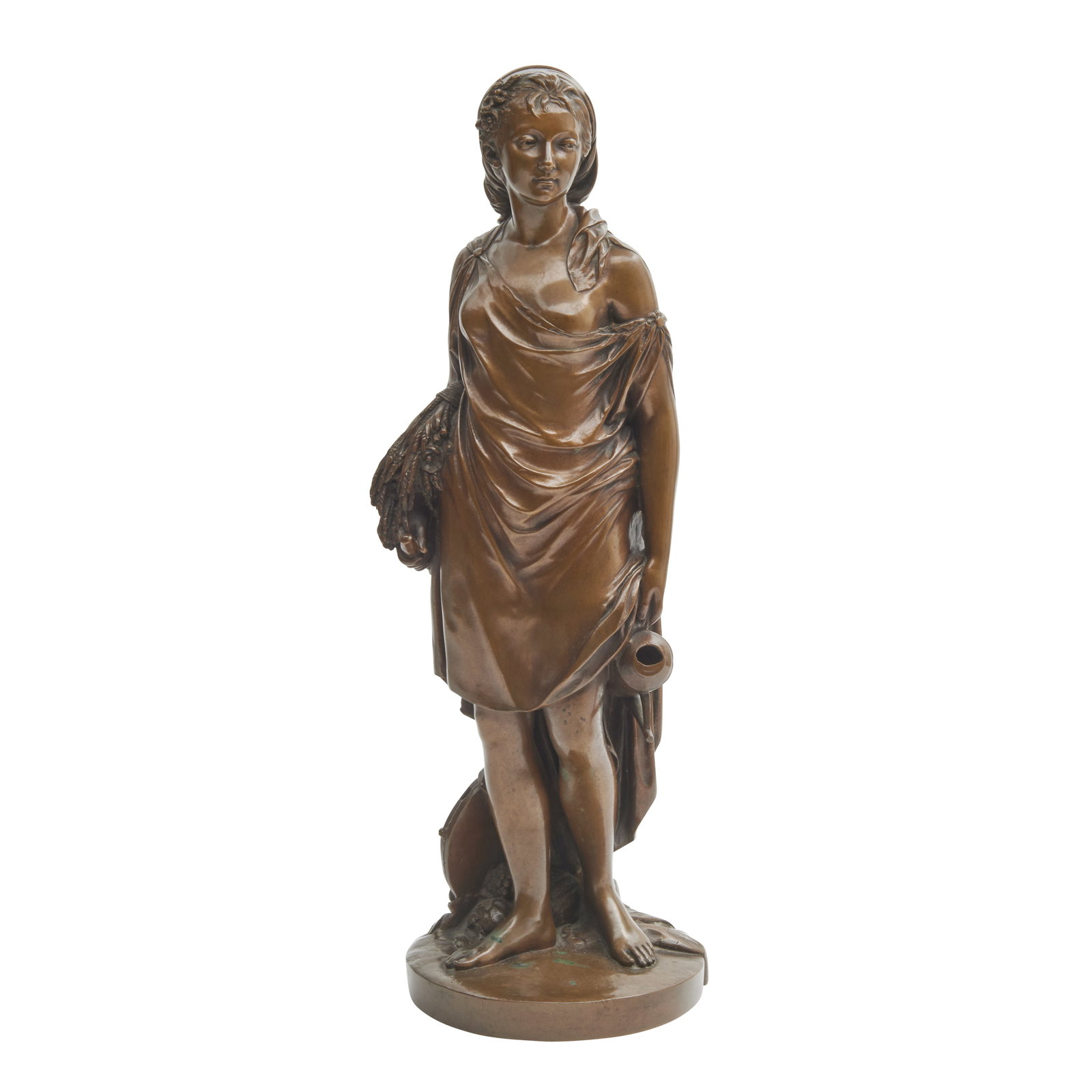 After Jean Antoine Houdon, Ruth, bronze: After JEAN ANTOINE HOUDON (French, 1741-1828), Ruth, bronze, (approximate dimensions - overall: 18 H x 7 W x 6 D inches); unsigned; at verso: stamped with mecanique reduction and inscribed "Barbedienn