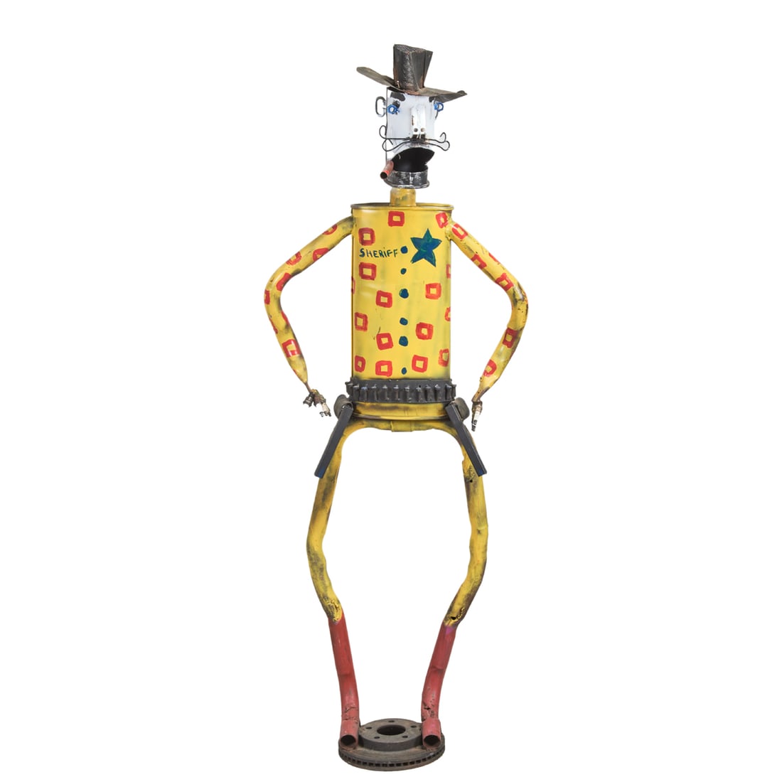 Patrick Amiot, Sheriff, painted metal sculpture: PATRICK AMIOT (Canadian, born 1960), Sheriff, painted metal sculpture, (approximate dimensions - overall: 5 feet 6 inches H x 24 W 12-1/2 D inches), unsigned. Condition: Surface dust and dirt, handlin