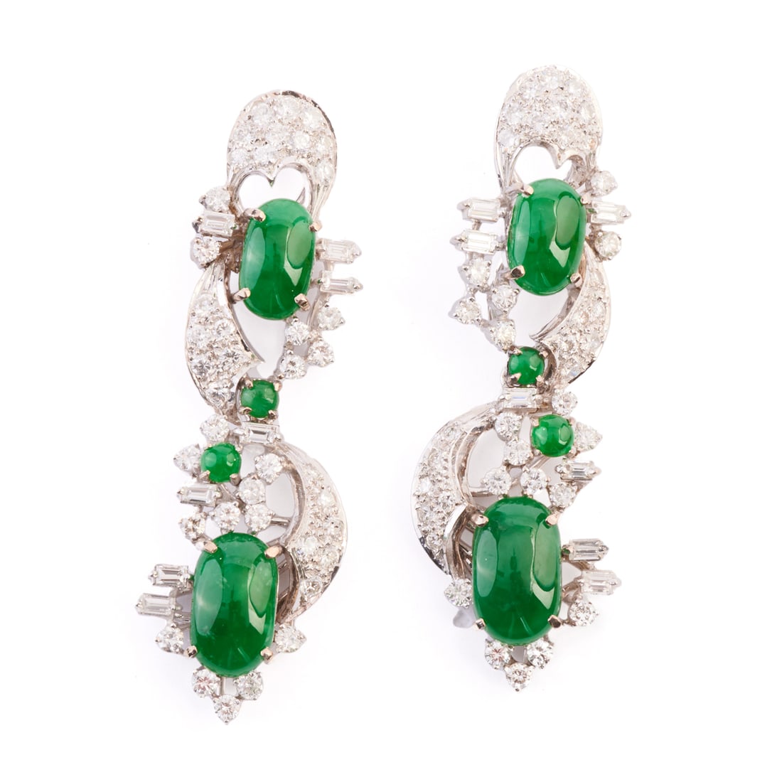 Pair of Jade, Diamond "Day into Night" Earrings. (1 of 2)