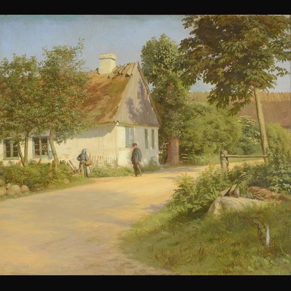 GUSTAV VERMEHREN "Country Scene, 1924" Oil : GUSTAV VERMEHREN (Danish 1863-1931) "Country Scene, 1924" Oil on canvas board. Sight: 15.5 x 17.75 inches/ 39.5 x 45 centimeters. Signed & dated lower right "Gustav Vermehren, 1924" Frame: 20.5 x 22.5