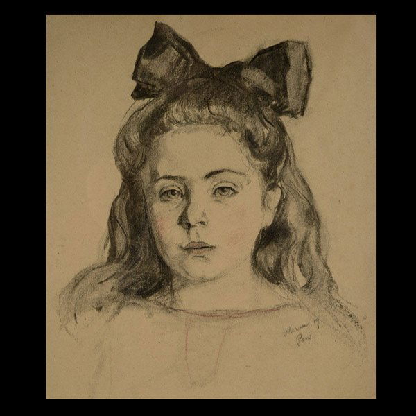 FRITZ WERNER "Portrait of a Young Girl, 1919": FRITZ WERNER (German 1828-1928) "Portrait of a Young Girl, 1919" Charcoal on paper. Sight: 13 x 10.75 inches/ 33 x 27.3 centimeters. Signed & dated lower right "Werner, '19 Paris" Frame: 25 x 22.75 in