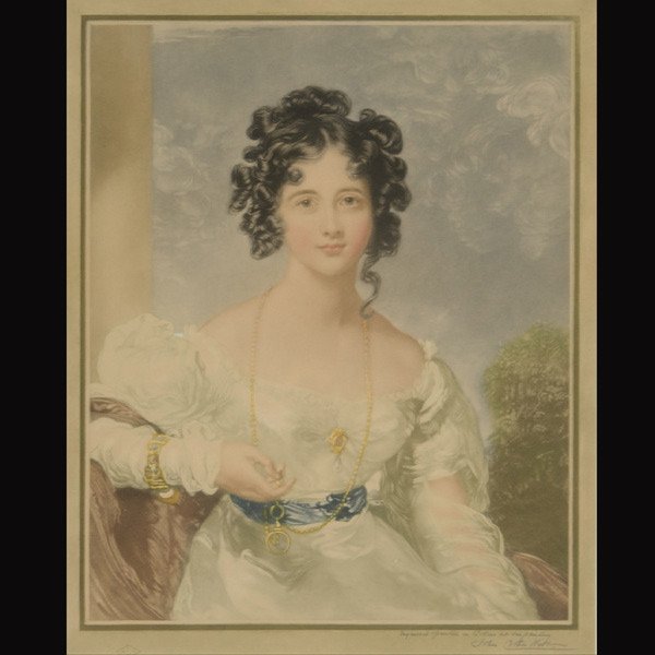 JOHN COTHER WEBB "Miss Crocker" : JOHN COTHER WEBB (British 1855-1927) "Miss Crocker" Mezzotint engraving after Thomas Lawrence. Sight: 15.5 x 12.75 inches/ 39.4 x 32.4 centimeters. Signed in pencil lower right "John Cother Webb" Fram