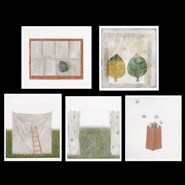 K.B. HWANG Five Mezzotints, "Metamorphosis": K.B. HWANG (Korean b.1932) Five works: "Wood, Paper & Stone", "Two Leaves", "Ladder", "Curtain" & "Butterflies" All from the Metamorphosis Series, 1975. Mezzotints. Sight: 15 x 13 inches/ 38.1 x 33 ce