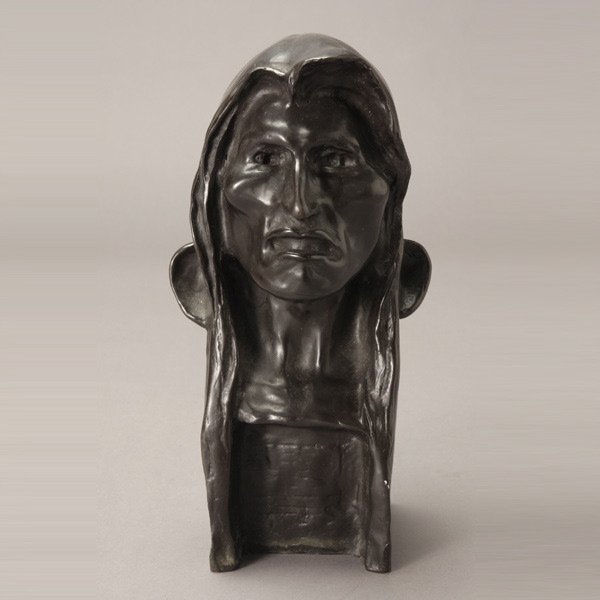 After FREDERIC REMINGTON "The Savage, 1908": After FREDERIC REMINGTON (American 1861-1909) "The Savage, 1908" Bronze bust. 10.45 x 5.5 x 5.5 inches/ 27.3 x 14 x 14 centimeters. Signed & dated on back "Copyright by Frederic Remington, 1908"