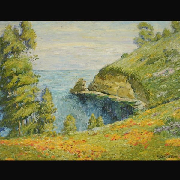 ALICE (SMITH) SCOTT "California Coast" Oil : ALICE (SMITH) SCOTT (American 1866-1963) "California Coast" Oil on canvas. 22 x 28 inches/ 56 x 71 centimeters. Signed lower right "Alice Scott" Frame: 27 x 33 inches/ 68.5 x 83.8 centimeters.