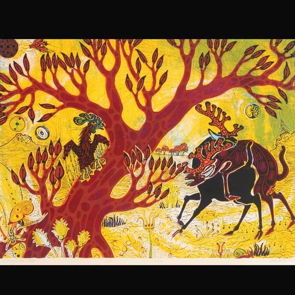 JESSE ALLEN "Deer Mating, 1970" : JESSE ALLEN (British/American b.1936) "Deer Mating, 1970" Lithograph. Image: 15 x 20 inches/ 38.1 x 50.8 centimeters. Signed & dated lower right "Jesse Allen, 1970" Numbered lower center "A/P, VII/X" 