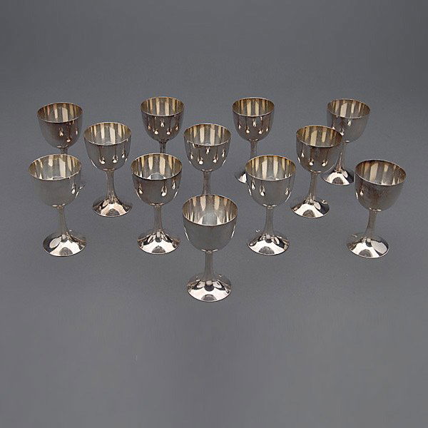 Set of Twelve Japanese Export Cocktail Glasses: Cased Set of Twelve Japanese Export 950 Silver Cocktail Glasses {Total silver weight 11. 2 troy oz; height 2 3/4 inches}