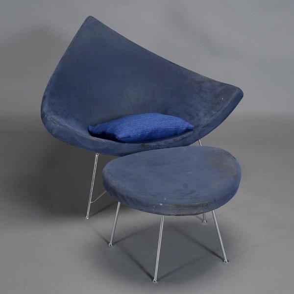 George Nelson Coconut Chair and Ottoman: George Nelson Coconut Chair and Ottoman, for Herman Miller {Dimensions of chair 33 x 40 x 36 inches; height of ottoman 15 inches}
