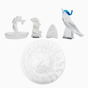 Five Lalique Crystal Decorative Table Articles