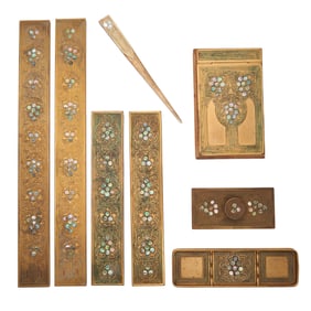 Tiffany Studios Eight Piece Abalone Pattern Desk Set