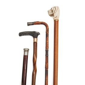 Four Antique Walking Canes Including Concealed Flask