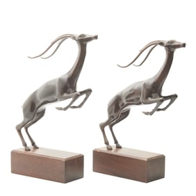 Pair of Bronze Antelope Decorative Sculptures