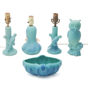 Five Van Briggle Pottery Ming Blue Table Articles
