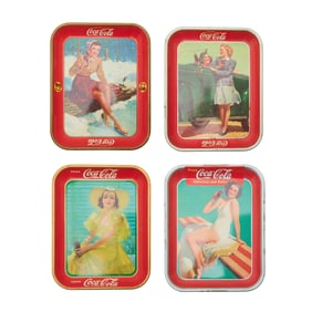 Four Vintage American Art Works Coca Cola Tin Trays