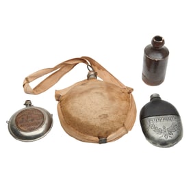 Civil War Era Flasks, Canteen and Stoneware Beer Bottle