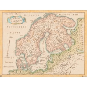 17th Century Framed Antique Map of Scandinavia