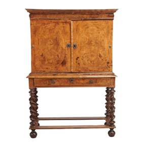 English William and Mary Burl Walnut Cabinet on Stand
