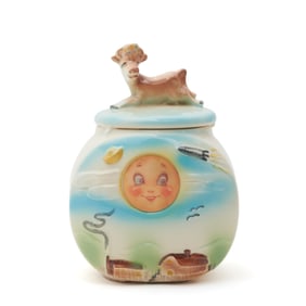 American Bisque Cow Jumped Over The Moon Cookie Jar
