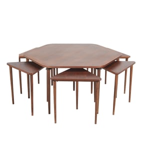 Mid Century Modern Coffee Table with Six Nesting Tables