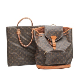 Louis Vuitton Style Monogram Leather Backpack and Purse