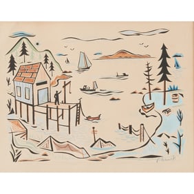 Francis Hamabe, Camp Site, silkscreen and watercolor