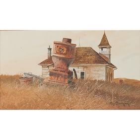 Ray Swanson, The School Coal Burner, gouache on board